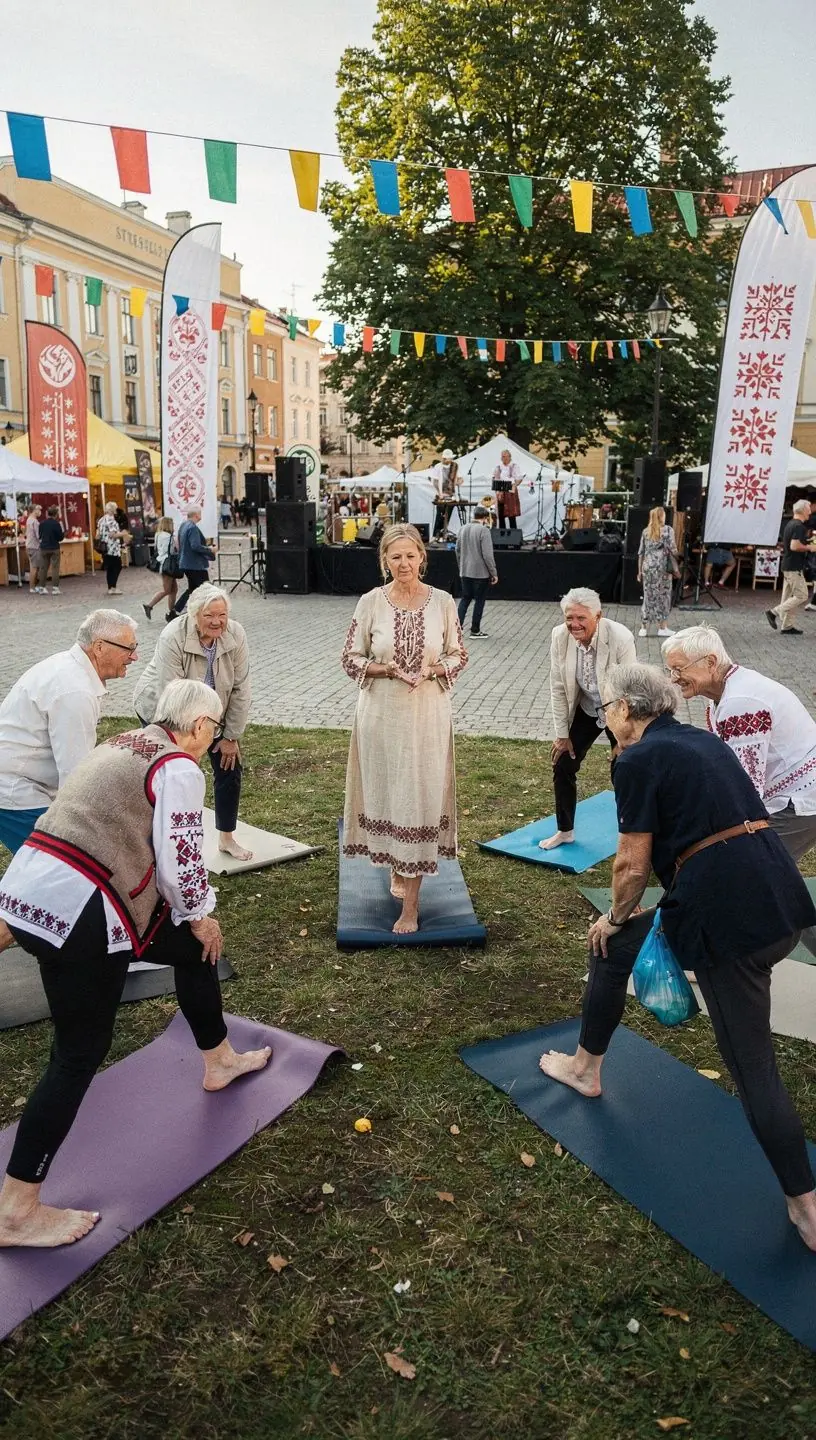 Vīrietis izmanto jogas bumbu, lai uzlabotu locītavu kustīgumu un līdzsvaru.